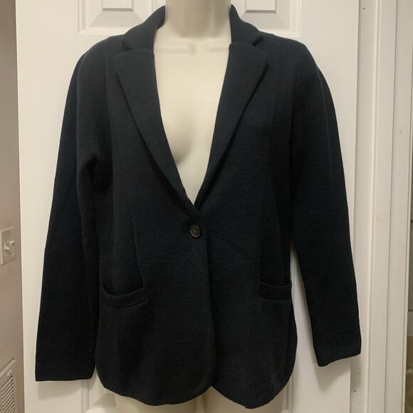 J Crew Knit Blazer Women S Black Schoolboy Jacket Sweater Petite Cardigan - Picture 1 of 10